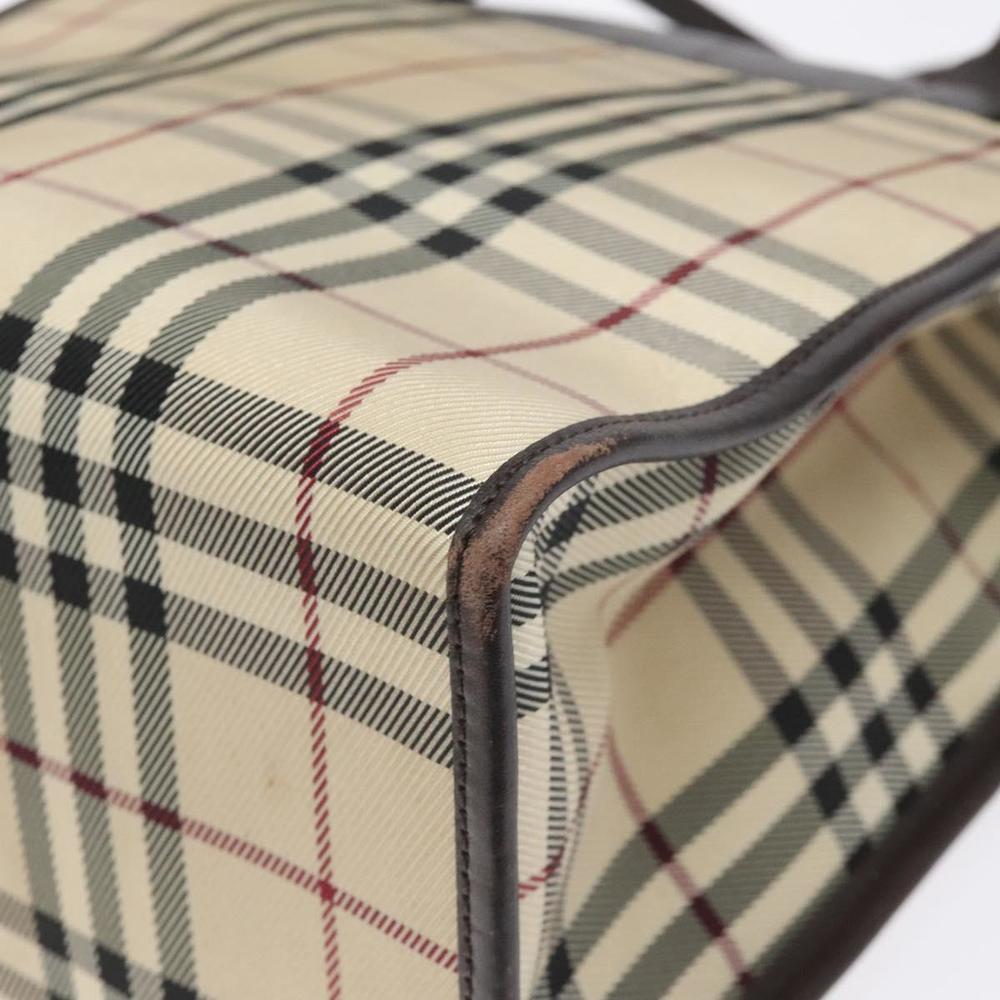 BURBERRY Nova Check Hand Bag Nylon Leather Beige Silver Auth ac3586 - Picture 9 of 16